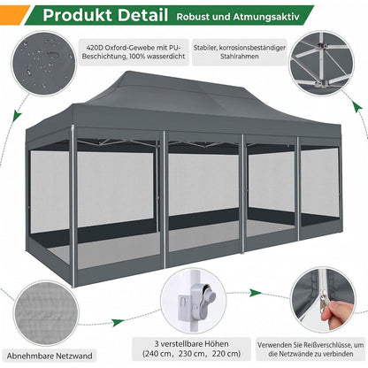 Faltpavillon 3x6m – Wasserdicht, Stabil & Mit Seitenwänden