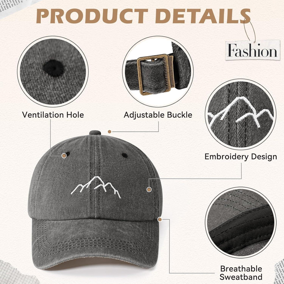 Damen Baseball Cap mit Zopf Loch & Stickerei