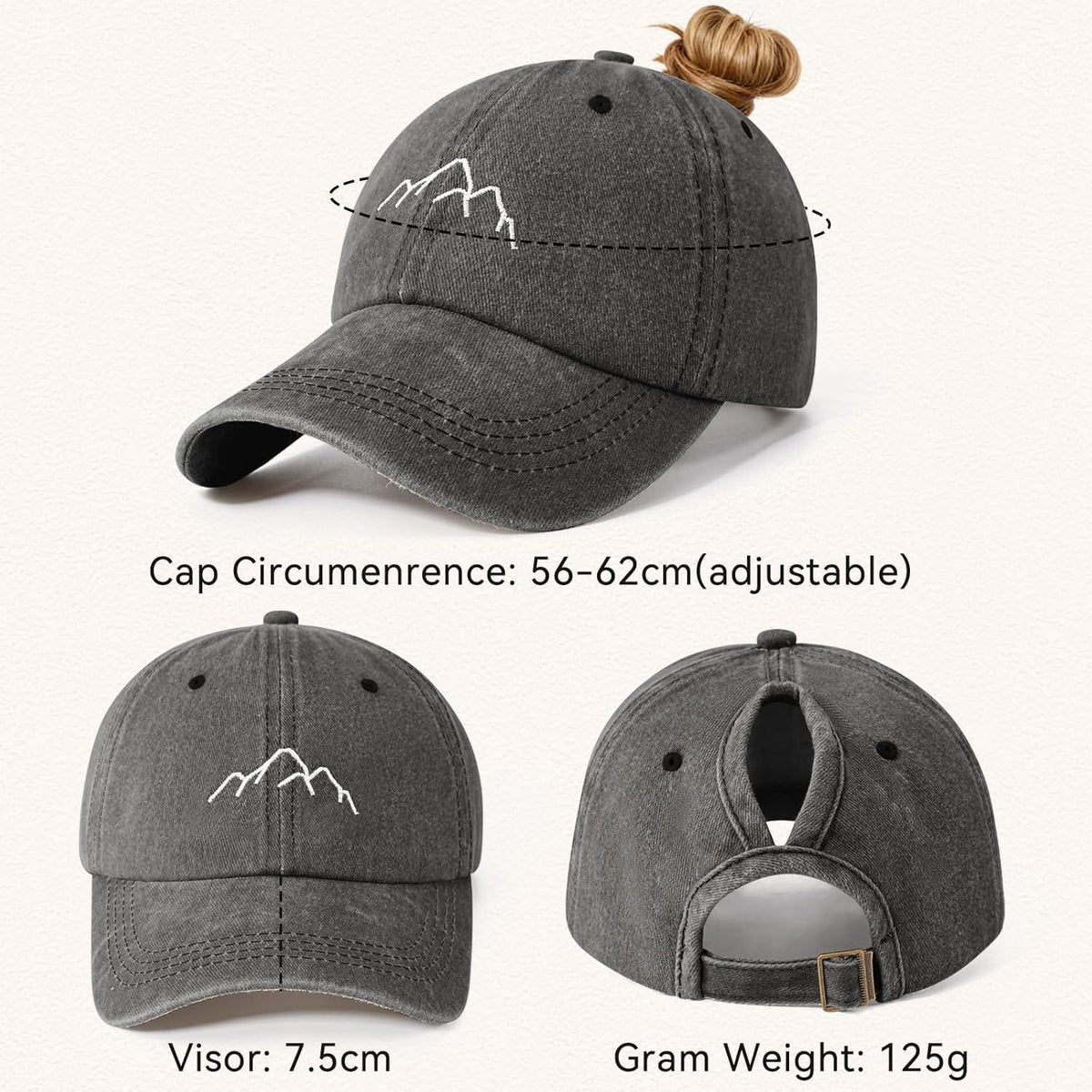 Damen Baseball Cap mit Zopf Loch & Stickerei