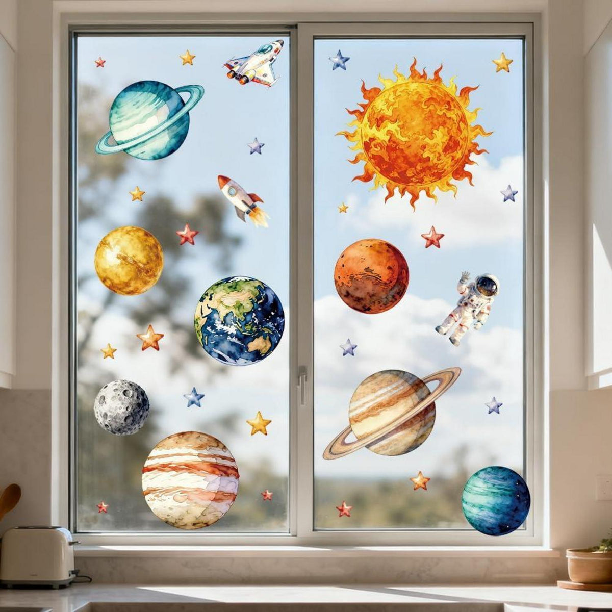 Fensterbilder Planeten & Astronauten – Dekorativ & Wiederverwendbar