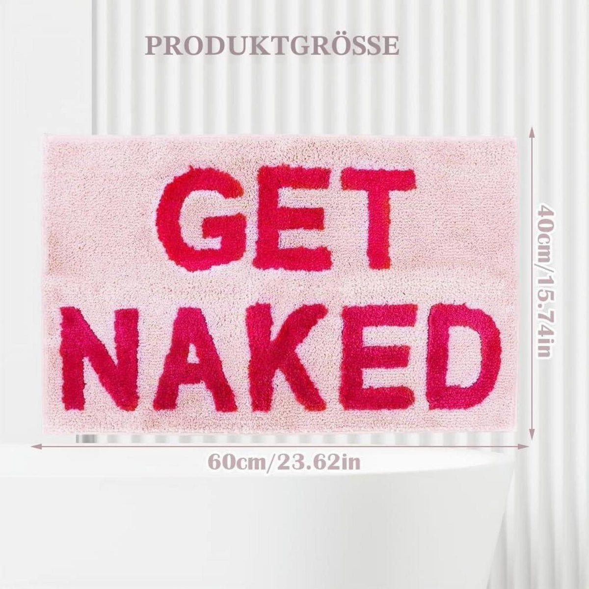 Rutschfester Badteppich Hellrosa – Duschmatte "Get Naked" 40x60 cm
