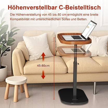 Höhenverstellbarer C-förmiger Beistelltisch – 30x45cm, Drehbar, Walnuss