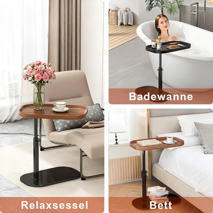 Höhenverstellbarer C-förmiger Beistelltisch – 30x45cm, Drehbar, Walnuss