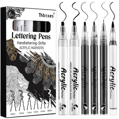 Acrylmarker Set Schwarz – 6 Stifte, Vielseitig & Schnelltrocknend