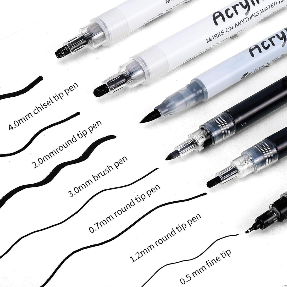 Acrylmarker Set Schwarz – 6 Stifte, Vielseitig & Schnelltrocknend