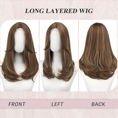 Braune & Blonde Lace Front Perücke mit Pony, 45cm lang