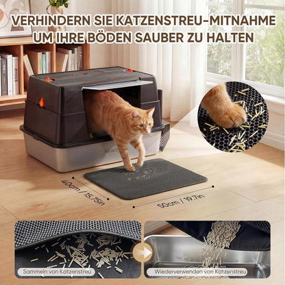 XL Edelstahl Katzenklo mit Klappdeckel & Zubehör