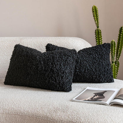 Weiche Teddy Wolle Kissenbezüge 30x50cm Schwarz 2er Set