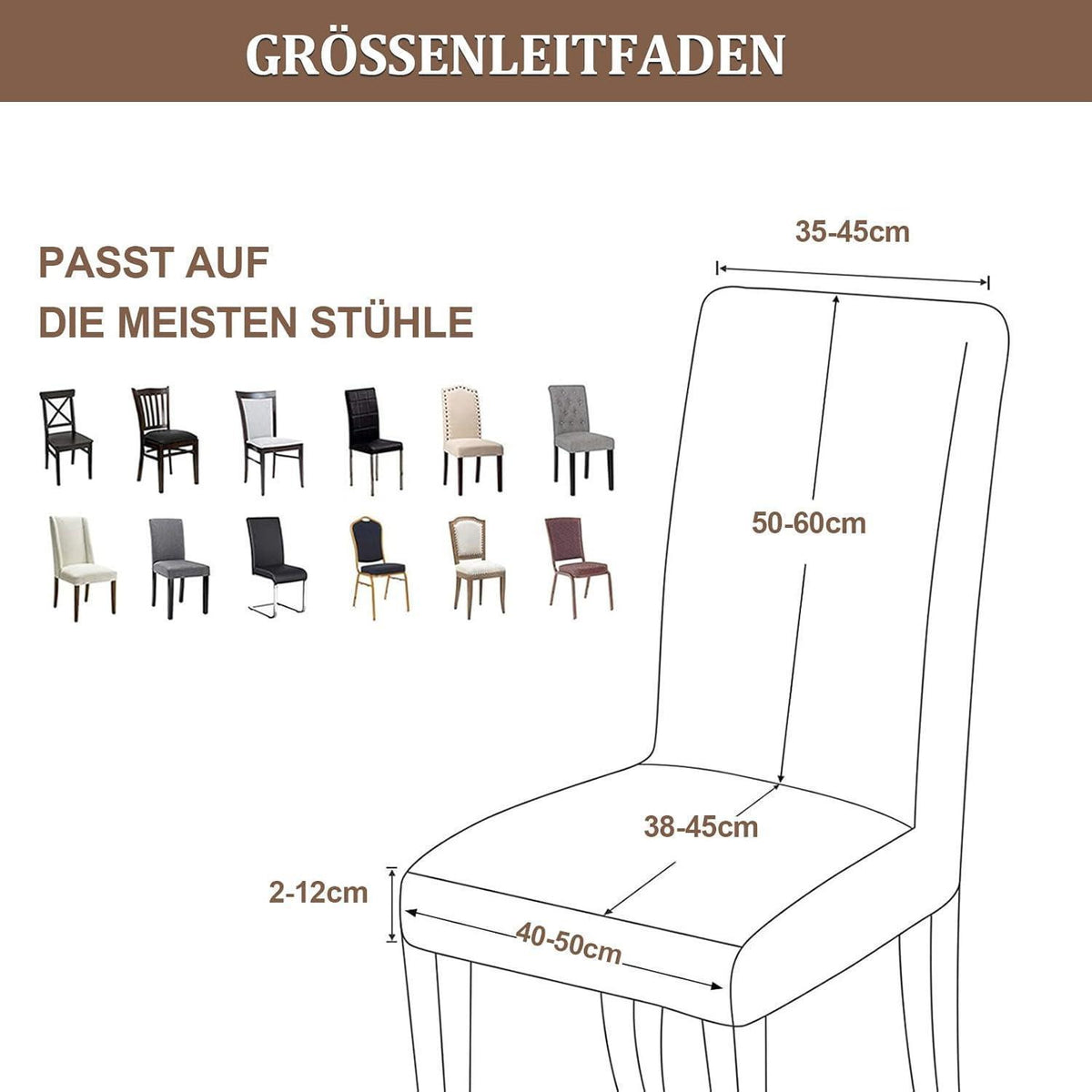 Stretch Stuhlhussen 6er Set – Camel | Jacquard, Waschbar