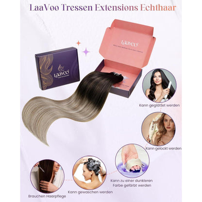 Echthaar Tressen Ombre Schwarz Karamellblond 45cm