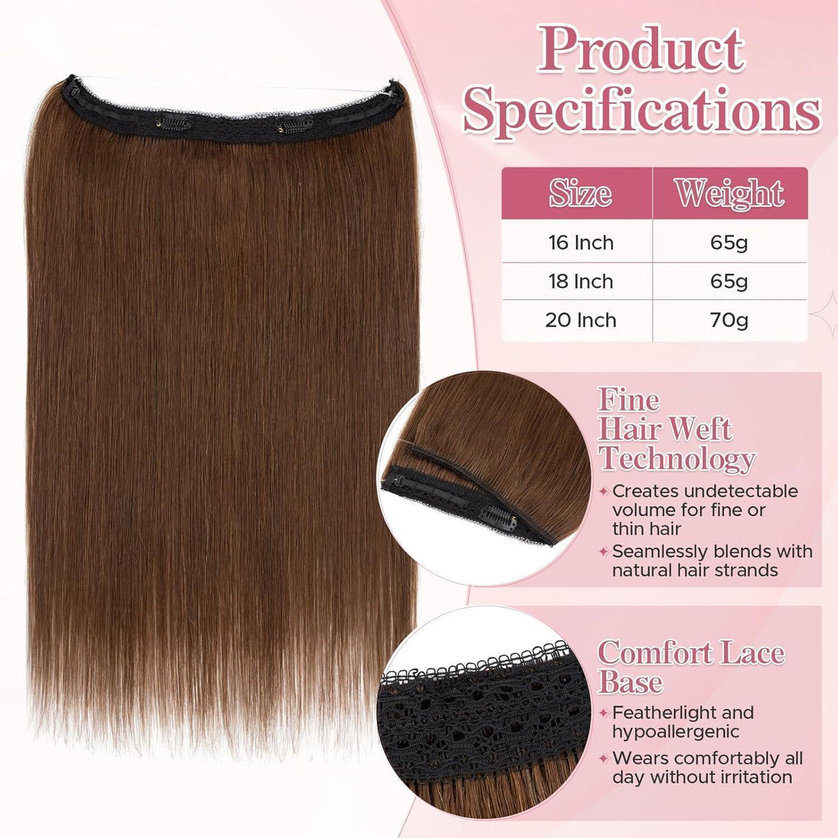 Echthaar Haarverlängerung Draht Tresse Mittelbraun 50cm