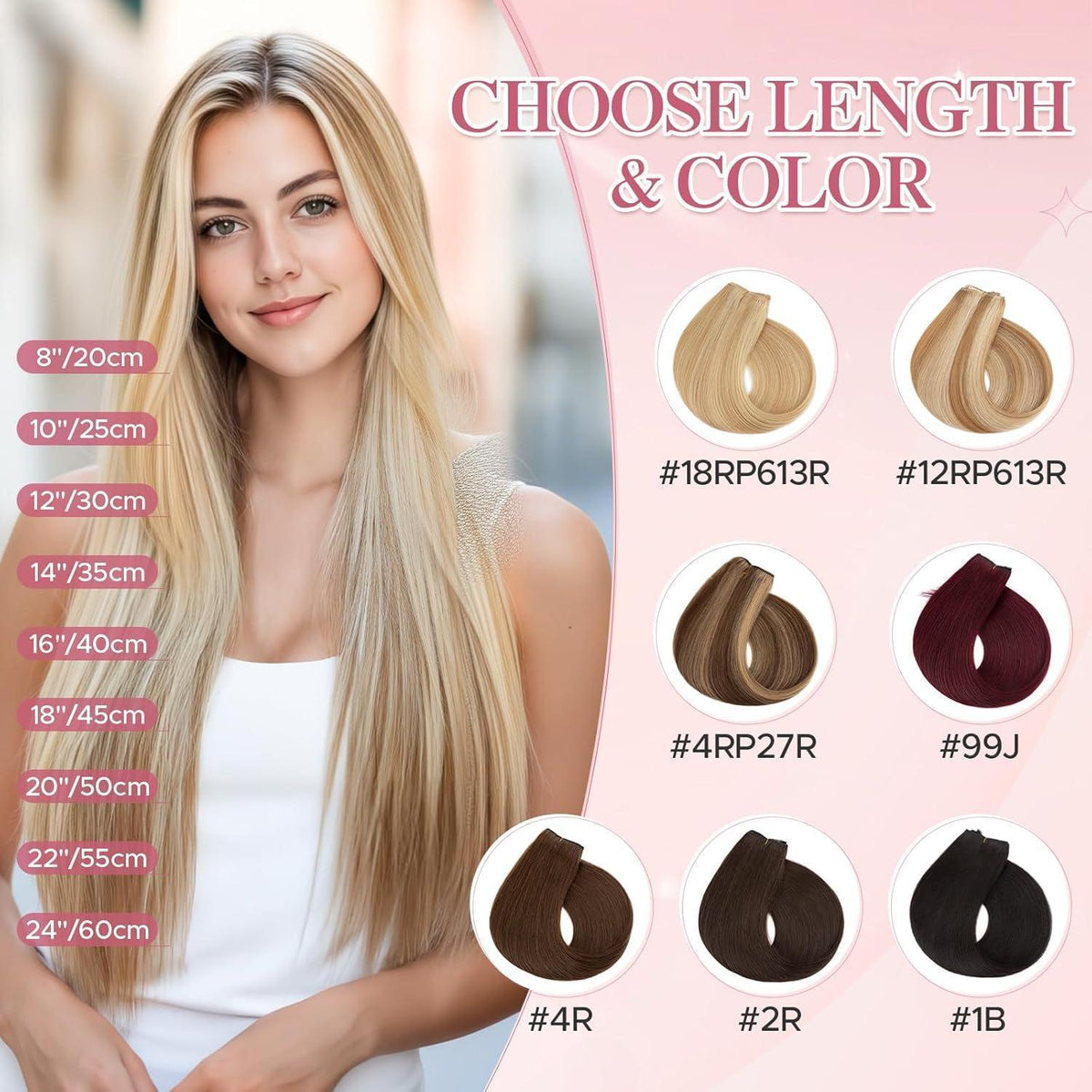 Remy Echthaar Extension – Unsichtbare Tresse, 40cm, #12p613