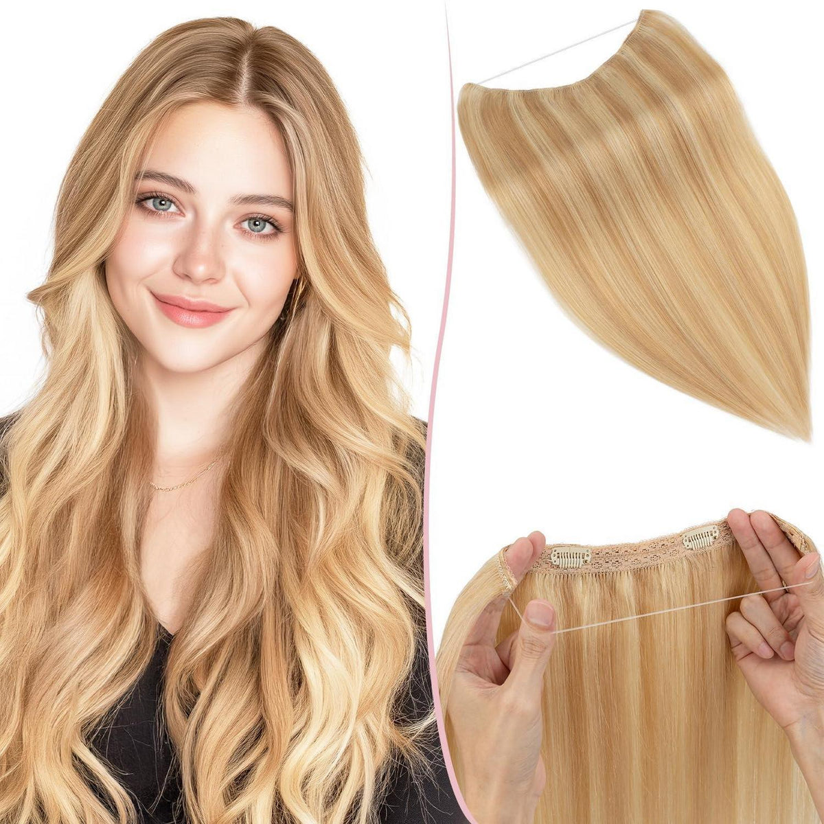 Remy Echthaar Extension – Unsichtbare Tresse, 40cm, Honigblond