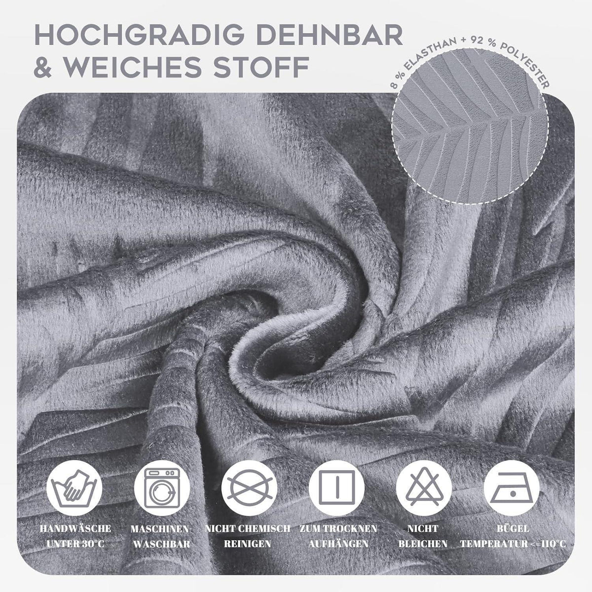Stretch Stuhlhussen 6er Set – Hellgrau, Kurzflor