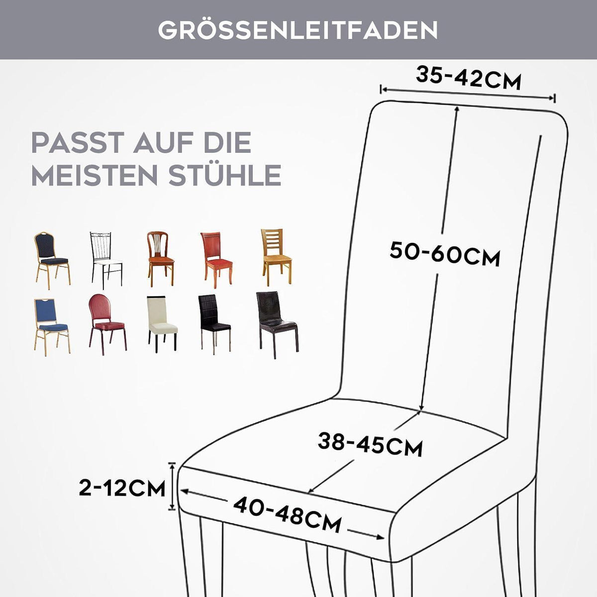 Stretch Stuhlhussen 6er Set – Hellgrau, Kurzflor