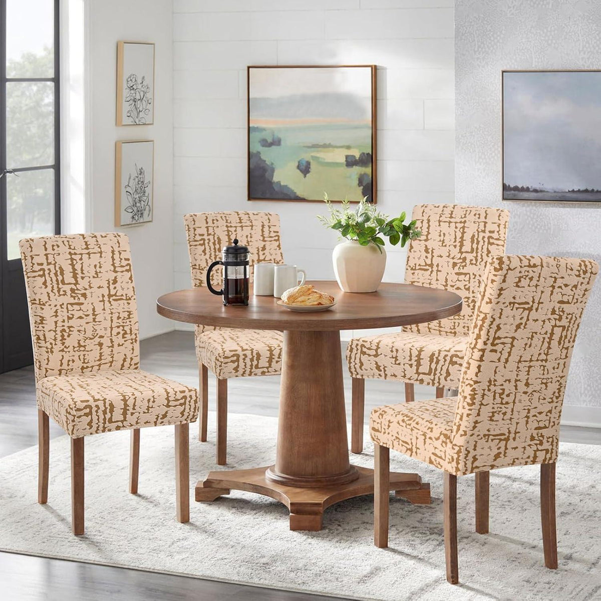 Stretch Stuhlhussen Set 4er – Camel | Jacquard, Waschbar