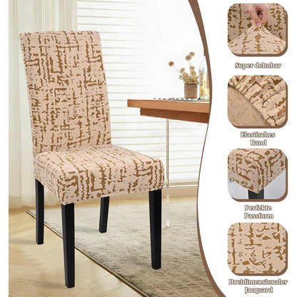Stretch Stuhlhussen Set 4er – Camel | Jacquard, Waschbar