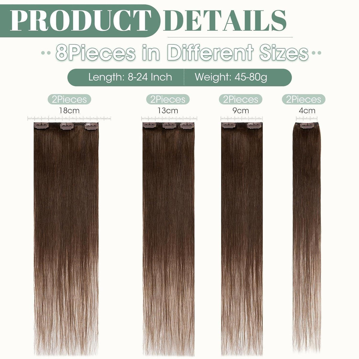 Echthaar Clip-Ins Mittelbraun #4 – 50cm, 8 Strähnen