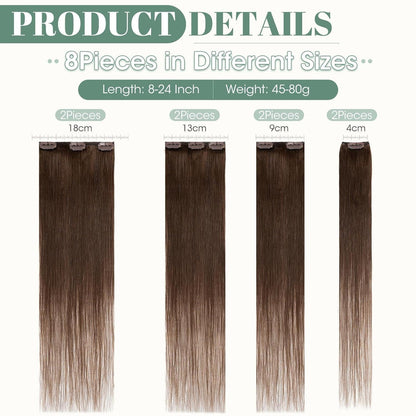 Echthaar Clip-Ins Mittelbraun #4 – 50cm, 8 Strähnen