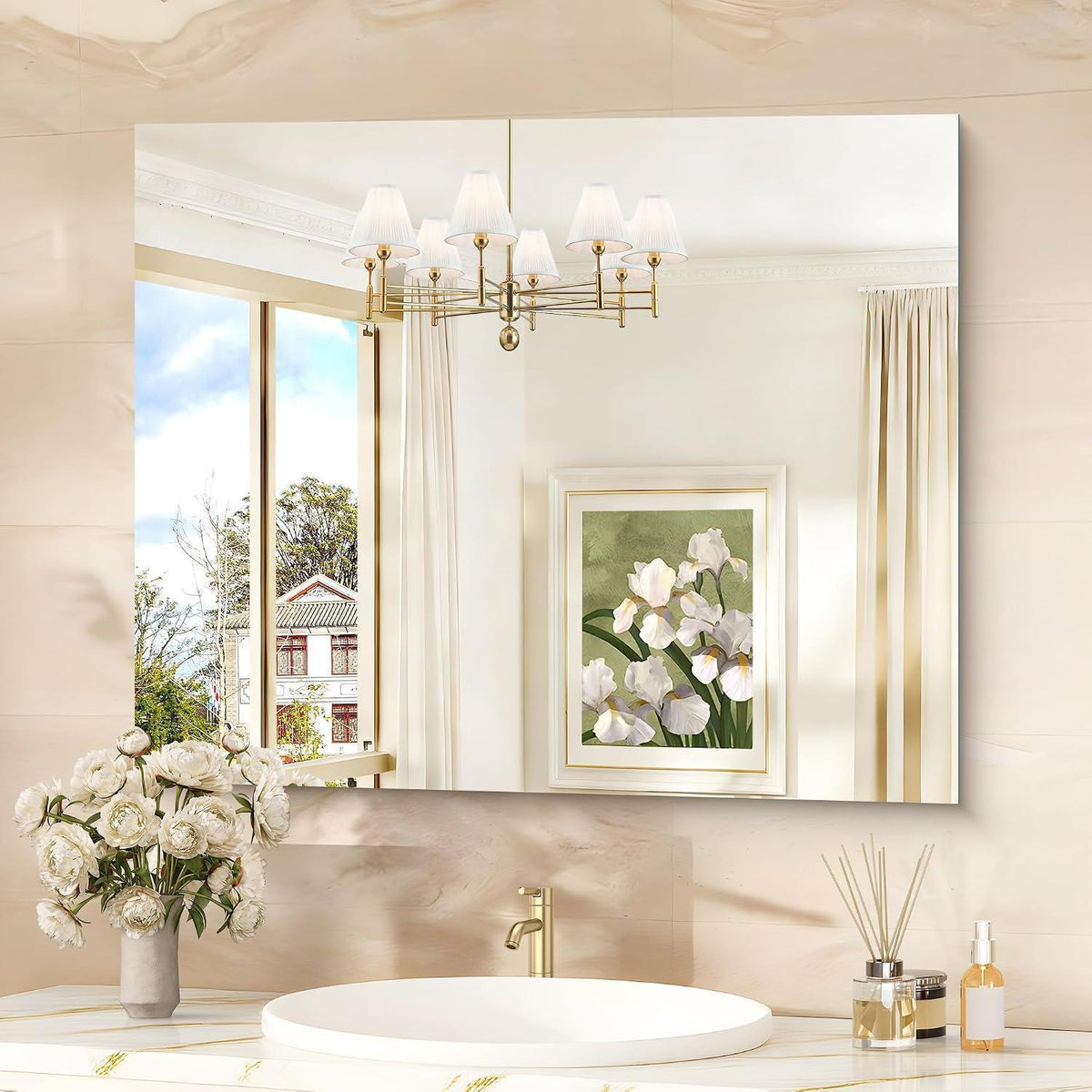 Rahmenloser Badezimmerspiegel 75x90 cm – HD Spiegelung, Robust & Modern