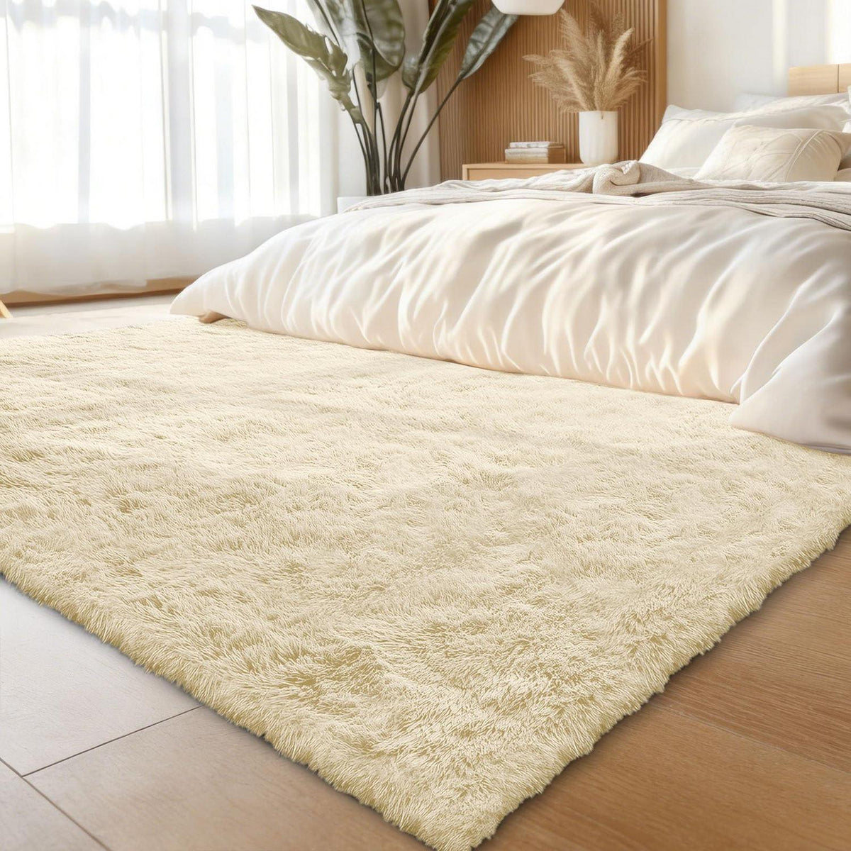 Hochflor Teppich Wohnzimmer 160x220 cm Beige