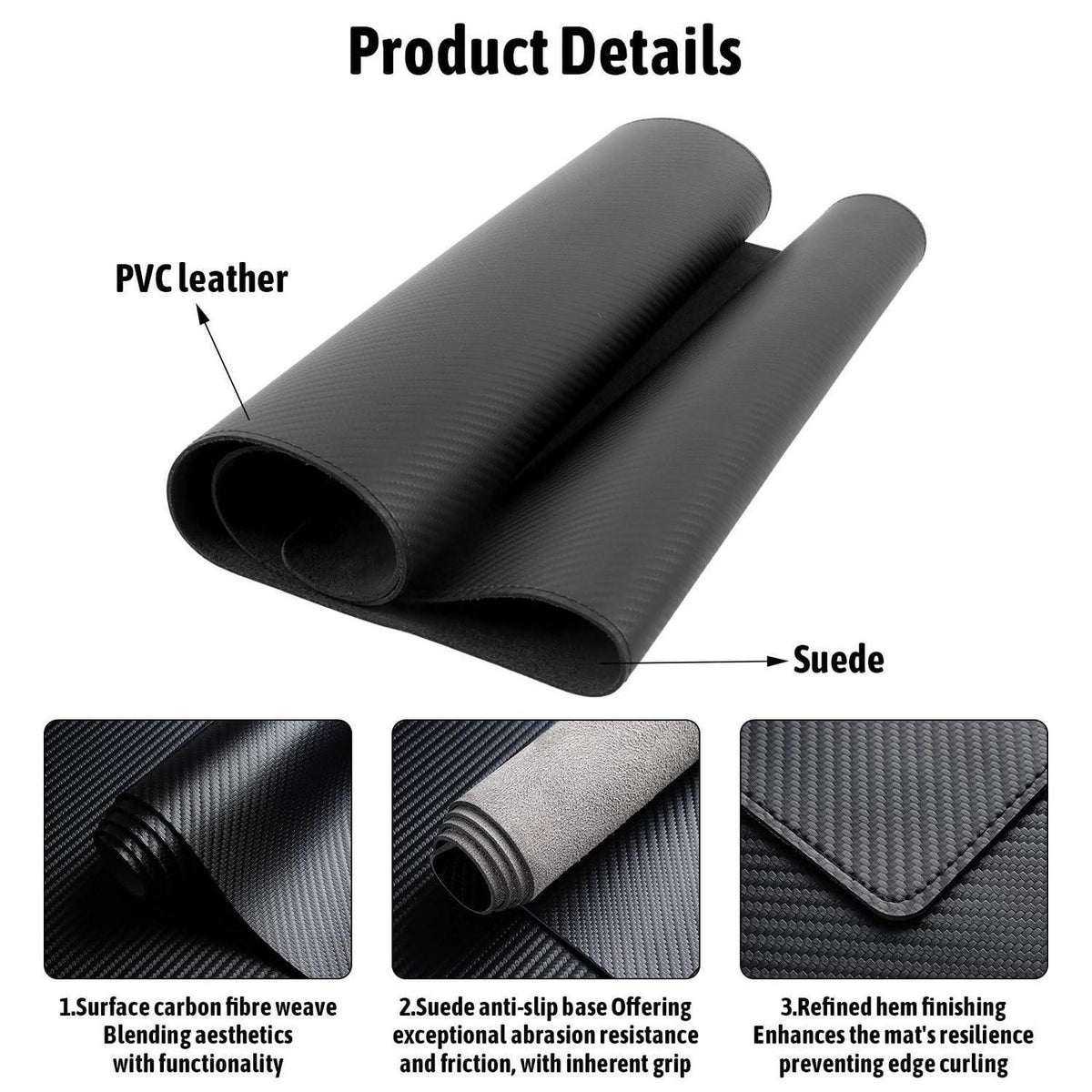XXL Schreibtischunterlage 80x40 cm mit Carbon-Muster