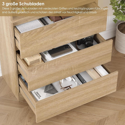 Bücherregal Hochschrank mit Schubladen & Ablagen – Eiche