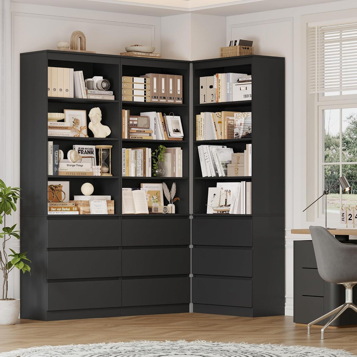 Bücherregal Hochschrank mit Schubladen & verstellbaren Ablagen