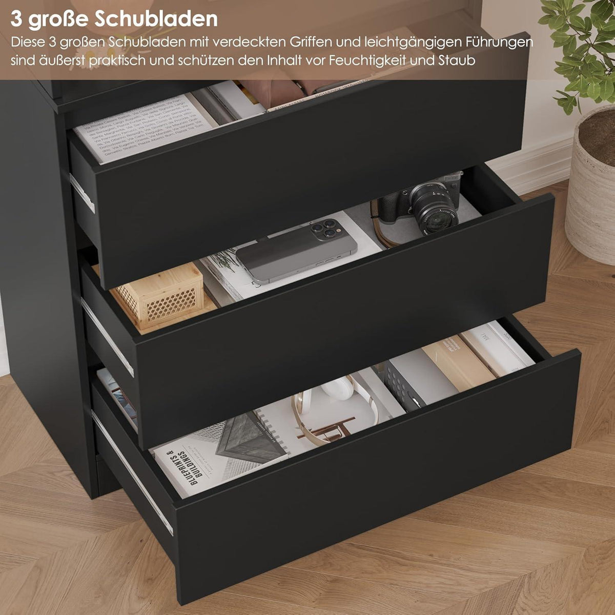 Bücherregal Hochschrank mit Schubladen & verstellbaren Ablagen