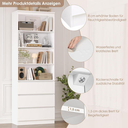 Bücherregal Hochschrank mit Schubladen & verstellbaren Ablagen