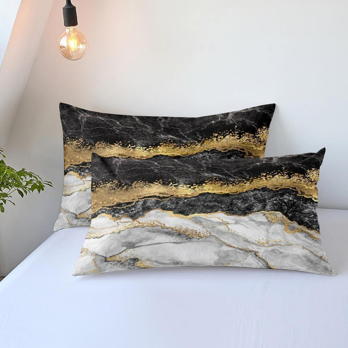 4tlg. Bettwäsche Set Marmor Gold Schwarz 135x200 cm Mikrofaser