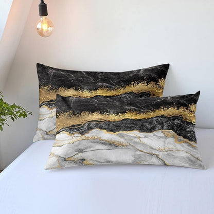 4tlg. Bettwäsche Set Marmor Gold Schwarz 135x200 cm Mikrofaser
