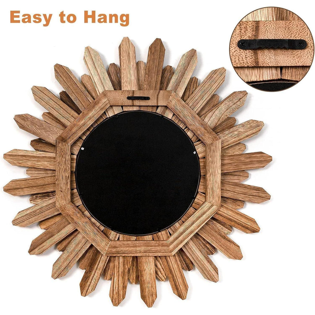 Runder Wandspiegel Holz 53cm – Boho Deko für Wohnzimmer & Bad