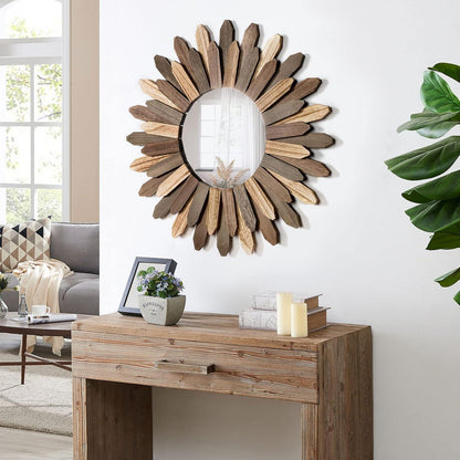 Boho Wandspiegel Holz rund – Dekorative Wanddeko 53cm