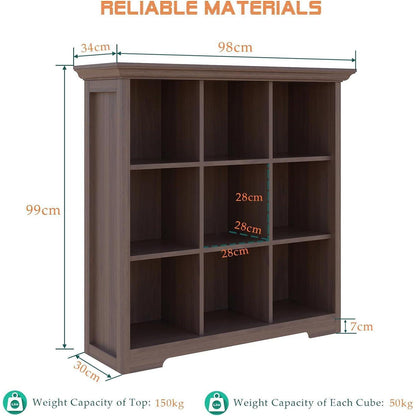 OSCHF 9-Fächers Bücherregal mit Sockel – Modernes Holzregal Walnuss