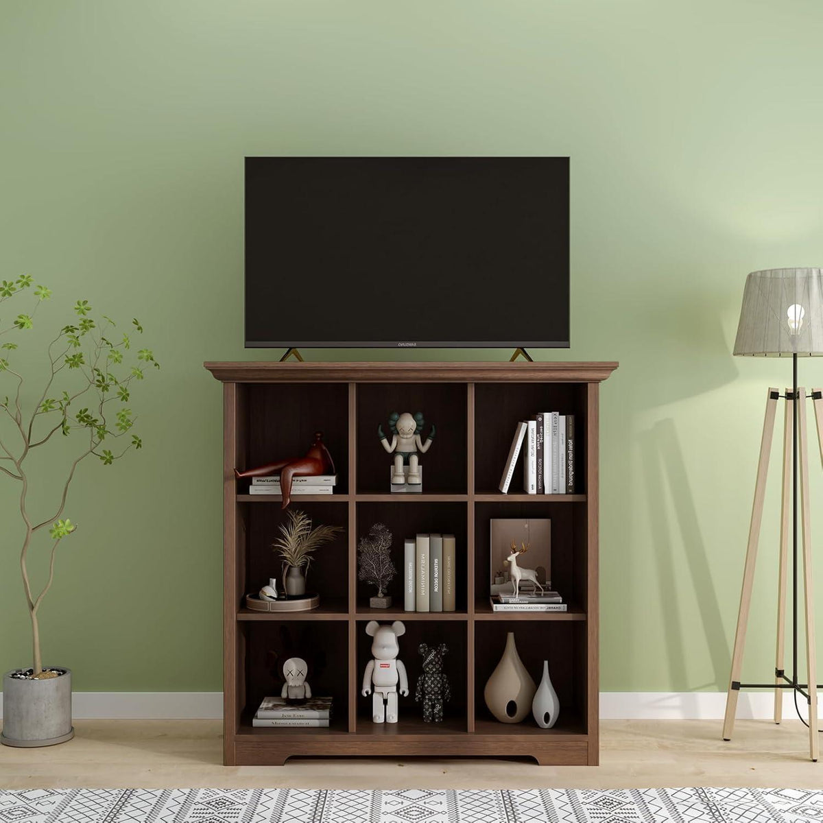 OSCHF 9-Fächers Bücherregal mit Sockel – Modernes Holzregal Walnuss