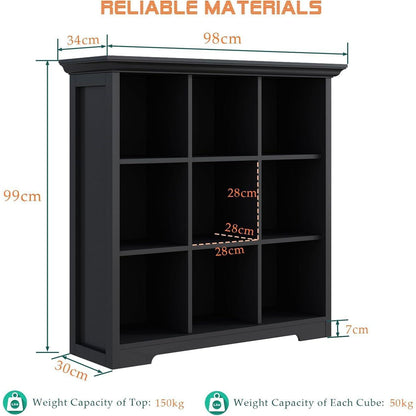 OSCHF Bücherregal 9 Fächer - Modernes Holzregal Schwarz