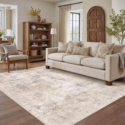 Abstrakt Wohnzimmer Teppich Creme 150x210cm Waschbar Rechteckig