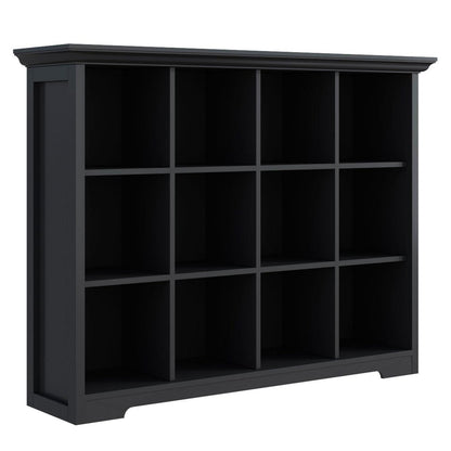 OSCHF 12-Fächer Bücherregal mit Sockel – Modernes Holzregal Schwarz
