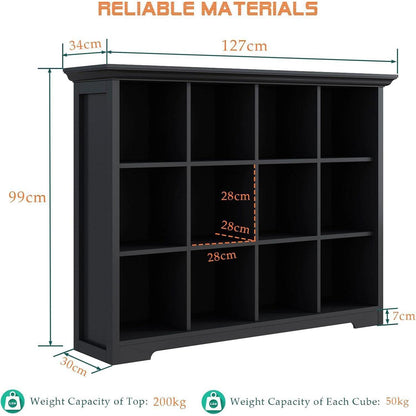 OSCHF 12-Fächer Bücherregal mit Sockel – Modernes Holzregal Schwarz