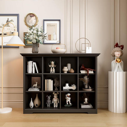 OSCHF 12-Fächer Bücherregal mit Sockel – Modernes Holzregal Schwarz