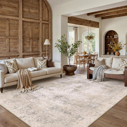Abstrakt Wohnzimmer Teppich 240x300cm Creme Beige Rechteckig Waschbar