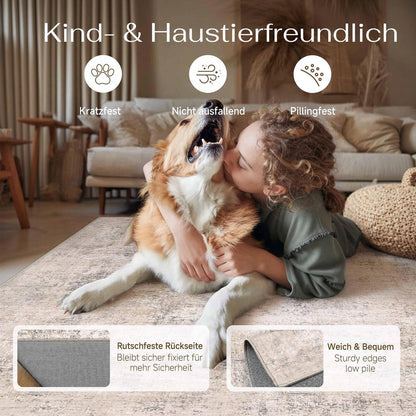 Abstrakt Wohnzimmer Teppich 240x300cm Creme Beige Rechteckig Waschbar