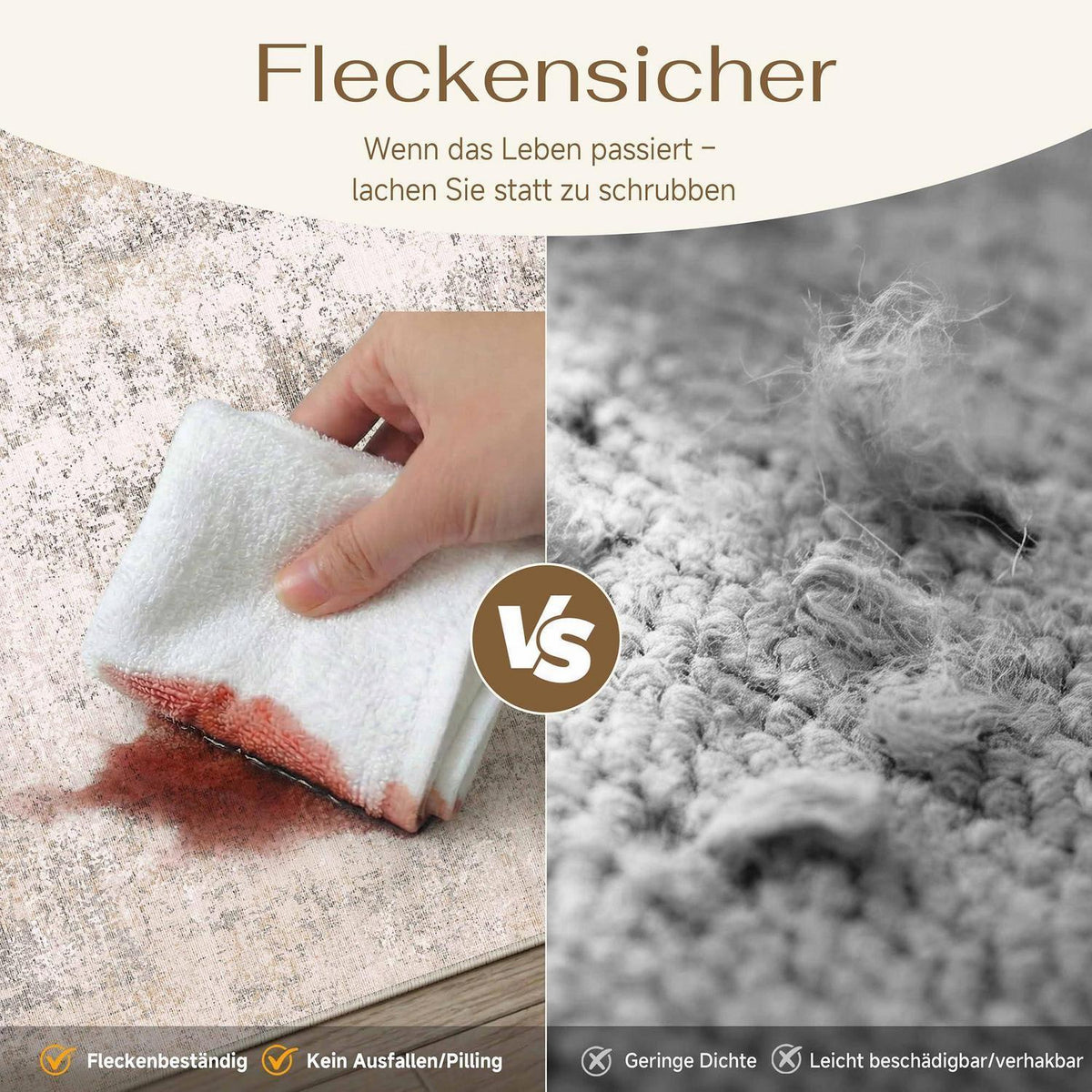 Abstrakt Wohnzimmer Teppich 240x300cm Creme Beige Rechteckig Waschbar