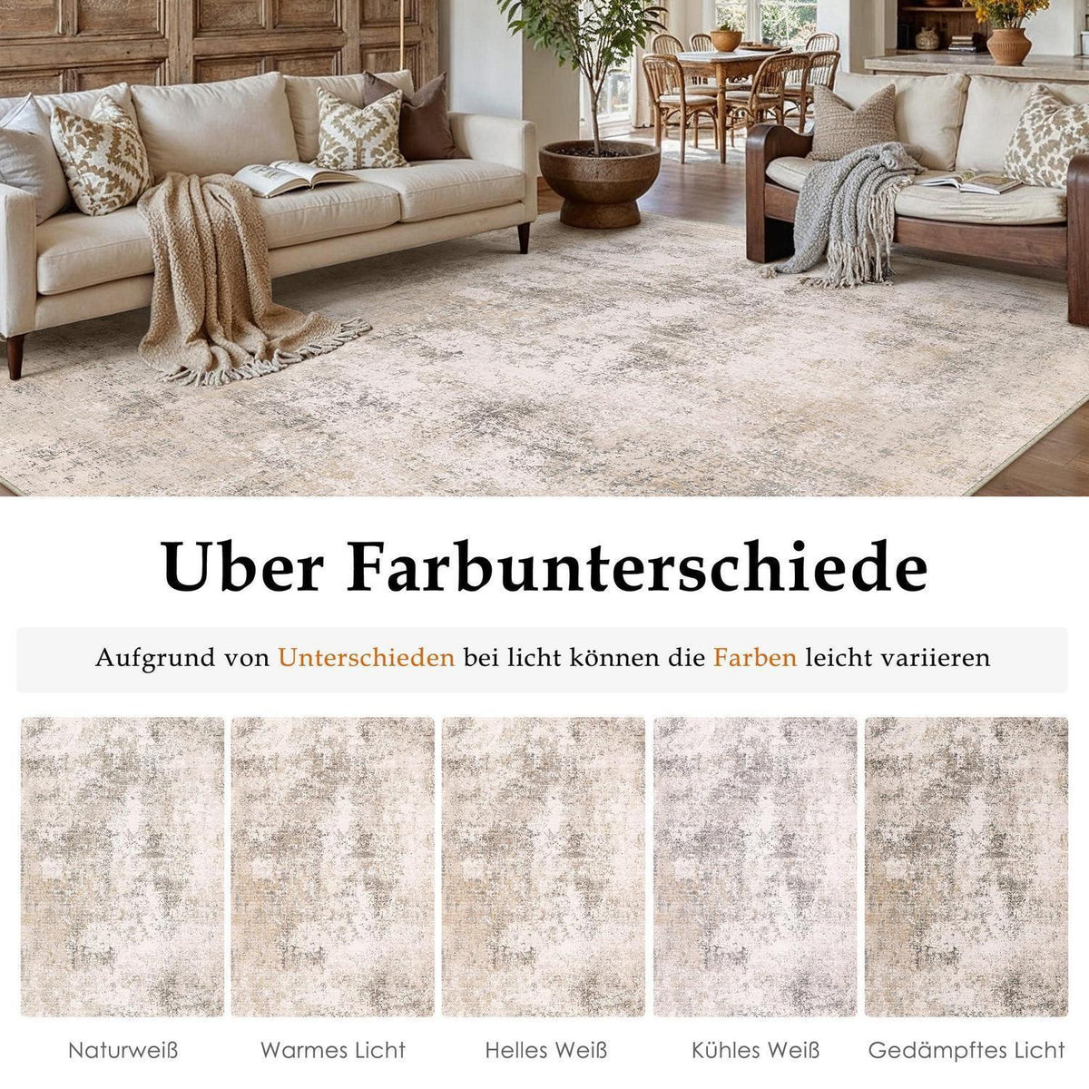 Abstrakt Wohnzimmer Teppich 240x300cm Creme Beige Rechteckig Waschbar