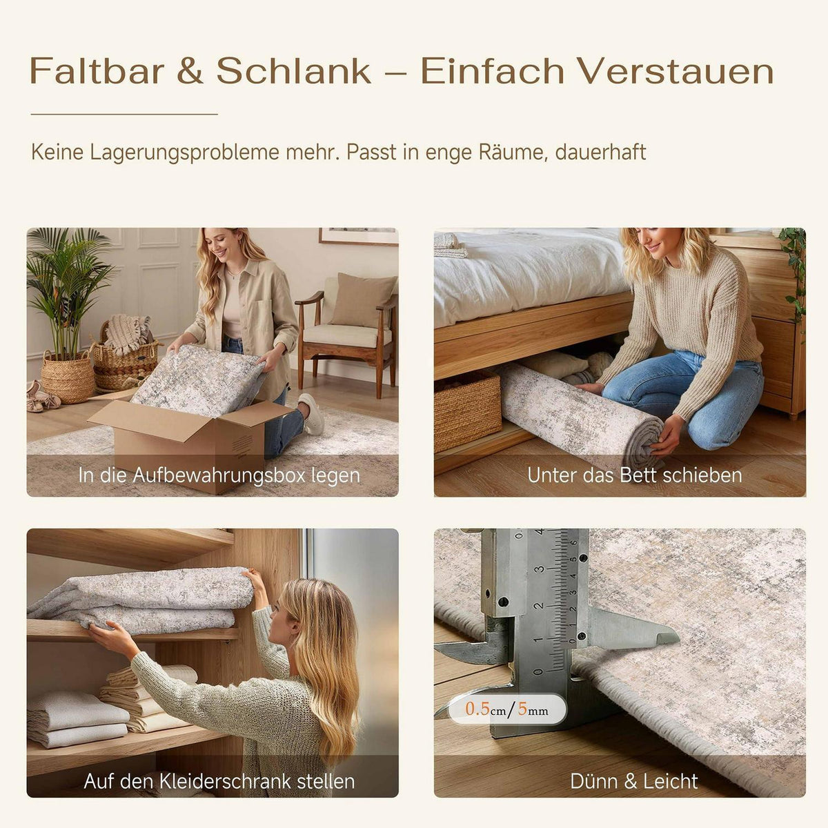 Abstrakt Wohnzimmer Teppich Creme 160x230cm Waschbar Rechteckig