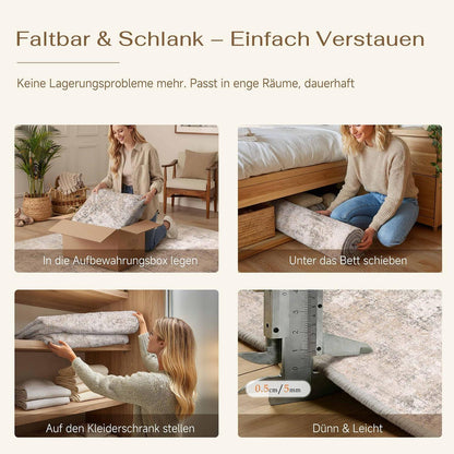Abstrakt Wohnzimmer Teppich Creme 160x230cm Waschbar Rechteckig
