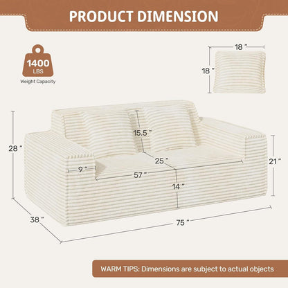 Boneless Cord Sofa mit Schlaffunktion – Modernes Wolkensofa Beige
