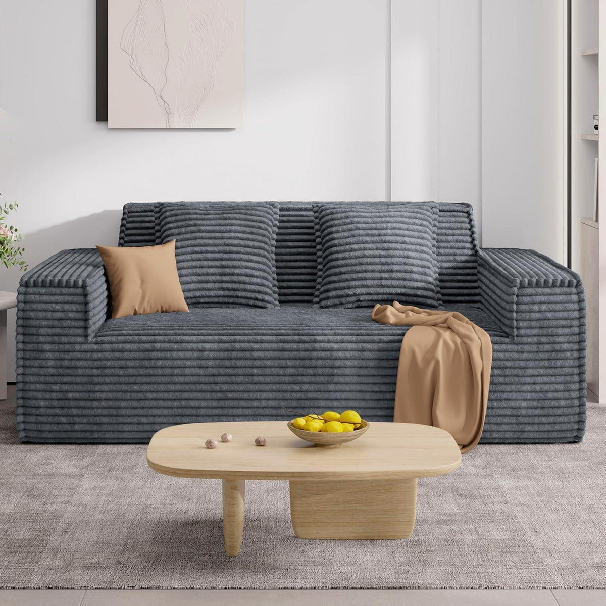 Boneless Cord Sofa mit Schlaffunktion – Modernes Wolkensofa Grau