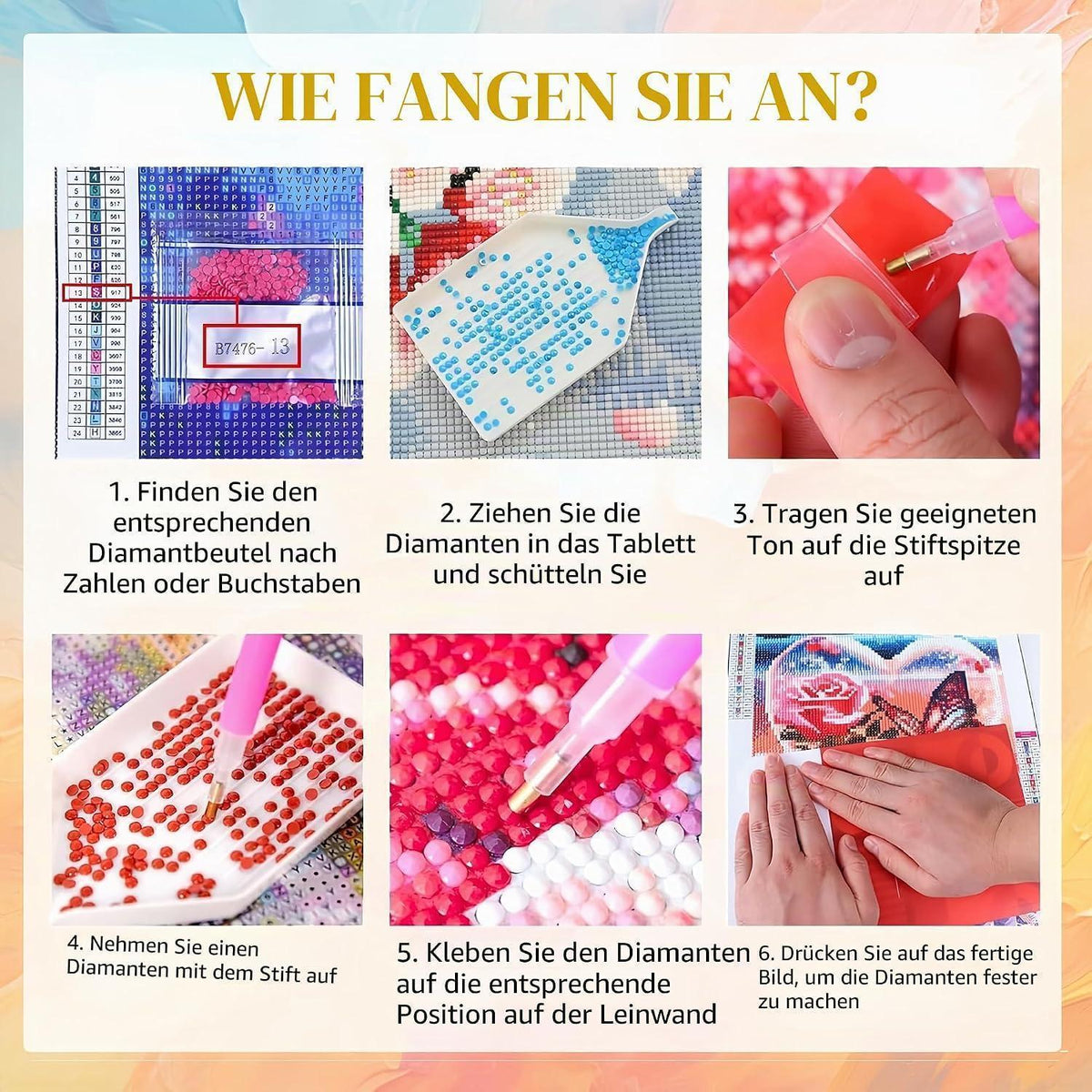 5D Diamantmalerei Set Bunter Himmel A 4er, 30x40 cm